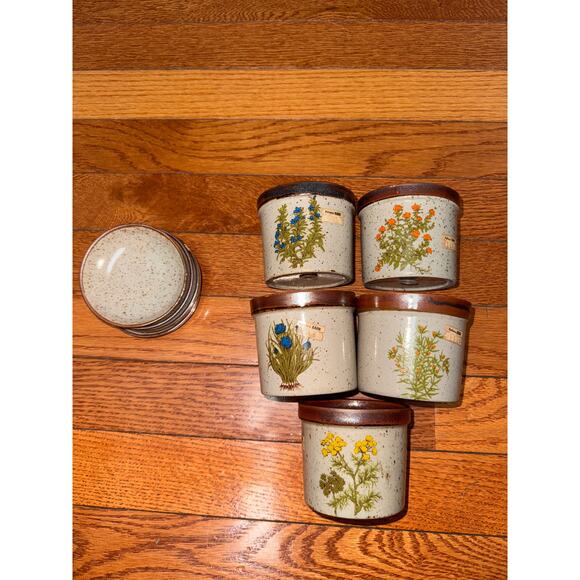 VINTAGE Takahashi Pottery Barn Tiny Flower Pots Saucer Stoneware Set of 5 VTG - Picture 2 of 10